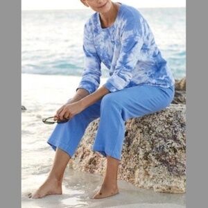 Soft Surroundings Blue White Tie Dye Cropped Sweatshirt Size Medium